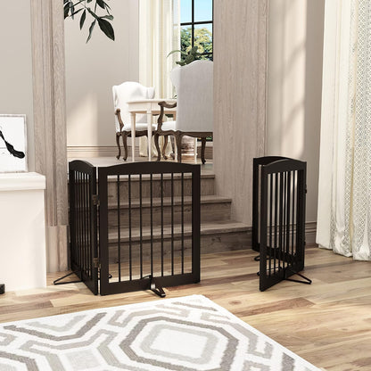 Freestanding Pet Gate for Dogs, Foldable Wooden Dog Gate for House, Indoor Dog Gate for Stair, Doorway, Gates for Dogs Indoor, 80 Inch Wide, 4 Panels 24",White