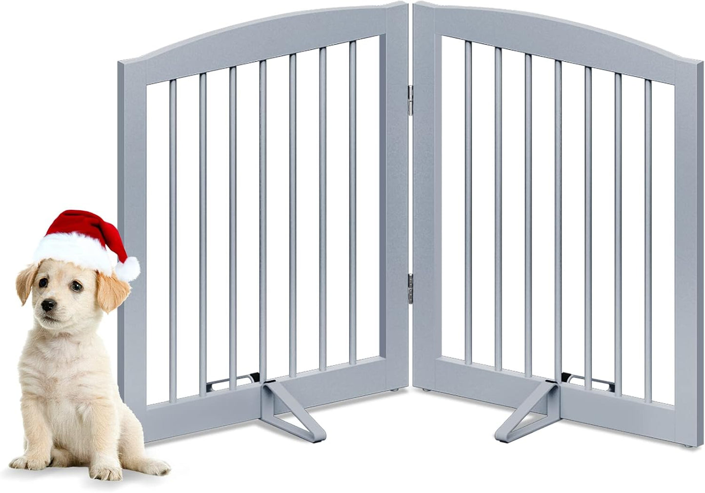Freestanding Pet Gate for Dogs, Foldable Wooden Dog Gate for House, Indoor Dog Gate for Stair, Doorway, Gates for Dogs Indoor, 80 Inch Wide, 4 Panels 24",White