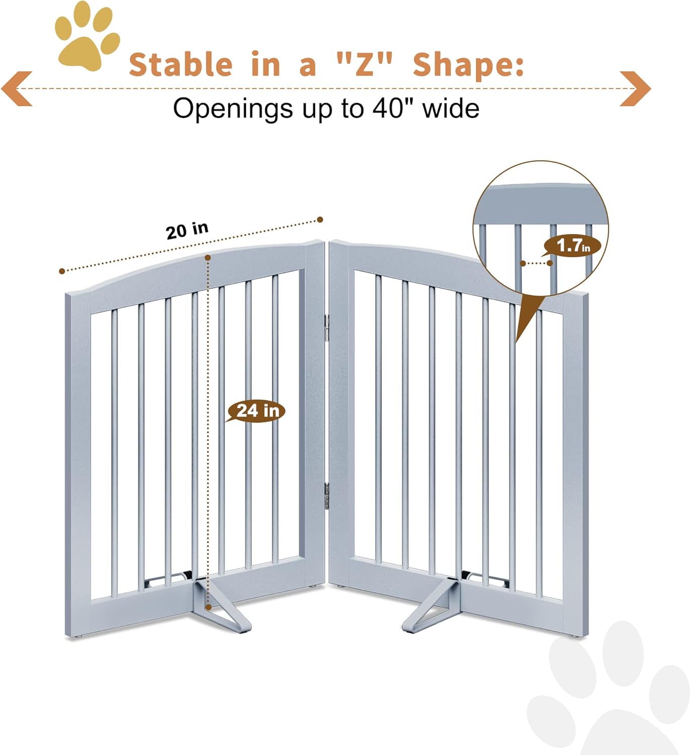 Freestanding Pet Gate for Dogs, Foldable Wooden Dog Gate for House, Indoor Dog Gate for Stair, Doorway, Gates for Dogs Indoor, 80 Inch Wide, 4 Panels 24",White
