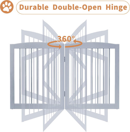 Freestanding Pet Gate for Dogs, Foldable Wooden Dog Gate for House, Indoor Dog Gate for Stair, Doorway, Gates for Dogs Indoor, 80 Inch Wide, 4 Panels 24",White