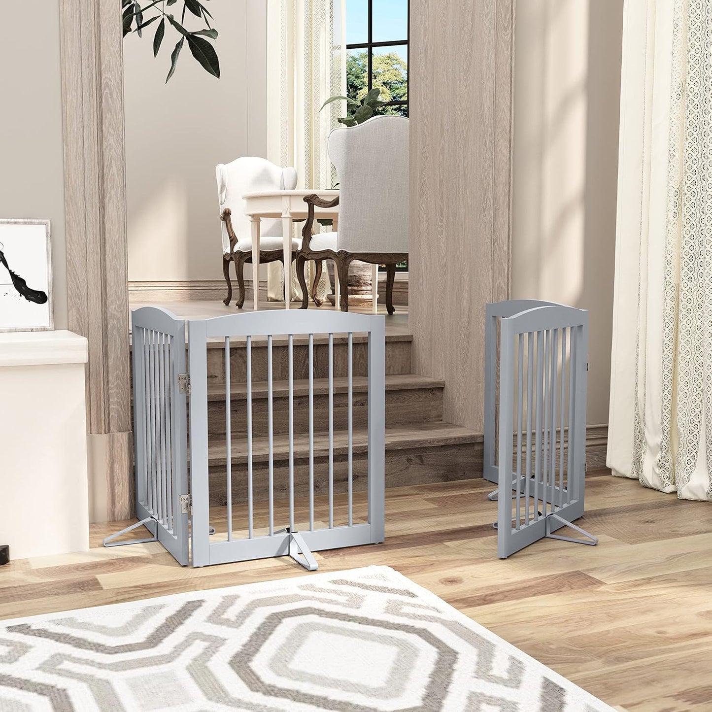 Freestanding Pet Gate for Dogs, Foldable Wooden Dog Gate for House, Indoor Dog Gate for Stair, Doorway, Gates for Dogs Indoor, 80 Inch Wide, 4 Panels 24",White