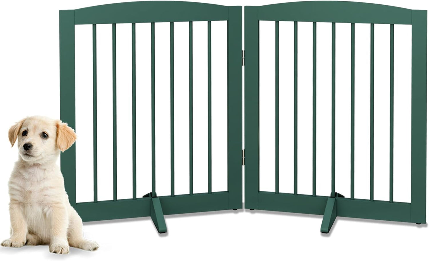 Freestanding Pet Gate for Dogs, Foldable Wooden Dog Gate for House, Indoor Dog Gate for Stair, Doorway, Gates for Dogs Indoor, 80 Inch Wide, 4 Panels 24",White