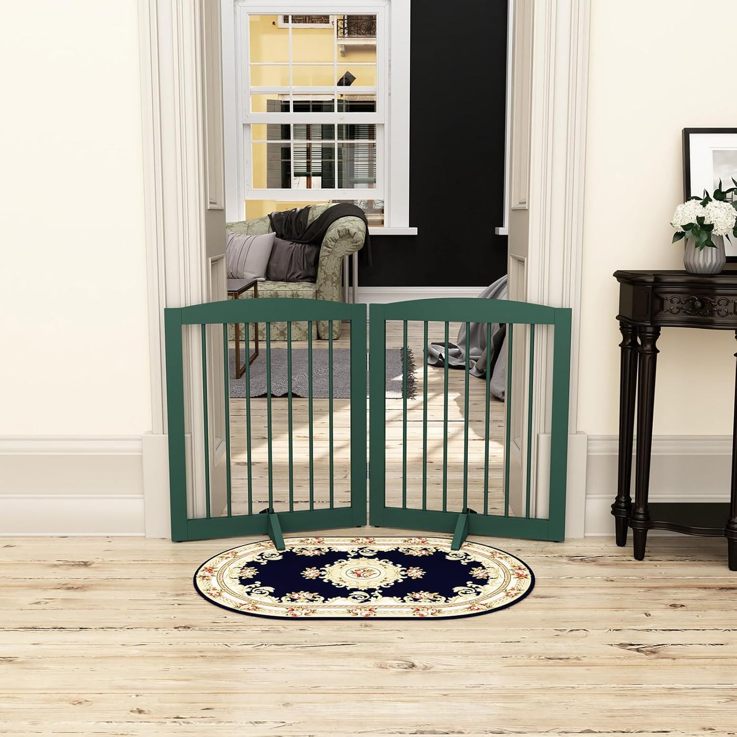 Freestanding Pet Gate for Dogs, Foldable Wooden Dog Gate for House, Indoor Dog Gate for Stair, Doorway, Gates for Dogs Indoor, 80 Inch Wide, 4 Panels 24",White