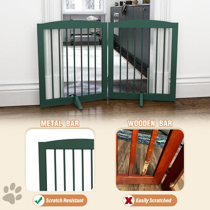 Freestanding Pet Gate for Dogs, Foldable Wooden Dog Gate for House, Indoor Dog Gate for Stair, Doorway, Gates for Dogs Indoor, 80 Inch Wide, 4 Panels 24",White