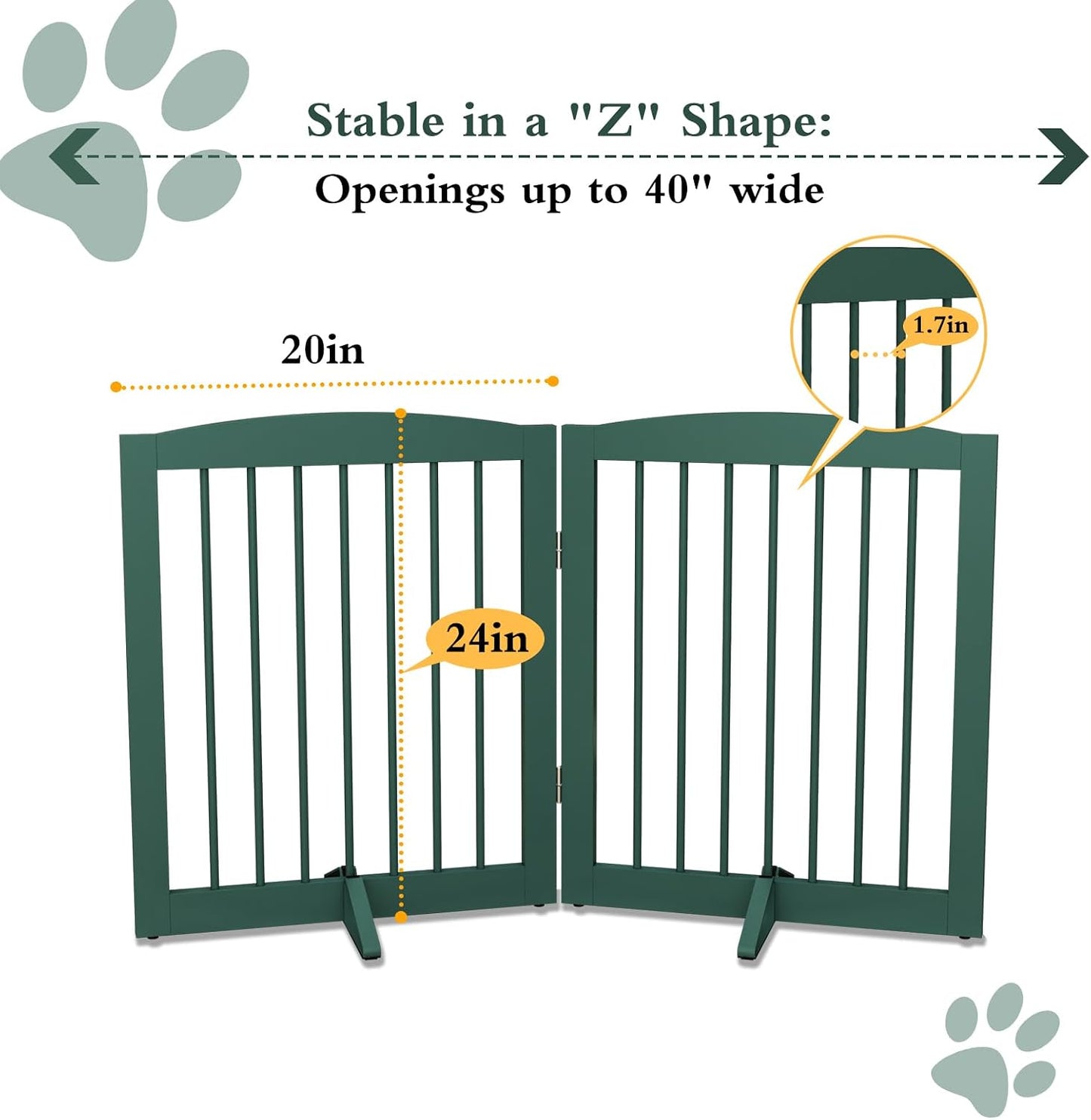 Freestanding Pet Gate for Dogs, Foldable Wooden Dog Gate for House, Indoor Dog Gate for Stair, Doorway, Gates for Dogs Indoor, 80 Inch Wide, 4 Panels 24",White