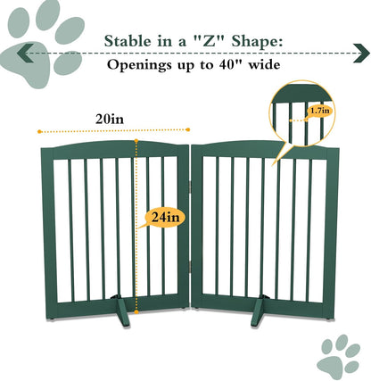 Freestanding Pet Gate for Dogs, Foldable Wooden Dog Gate for House, Indoor Dog Gate for Stair, Doorway, Gates for Dogs Indoor, 80 Inch Wide, 4 Panels 24",White