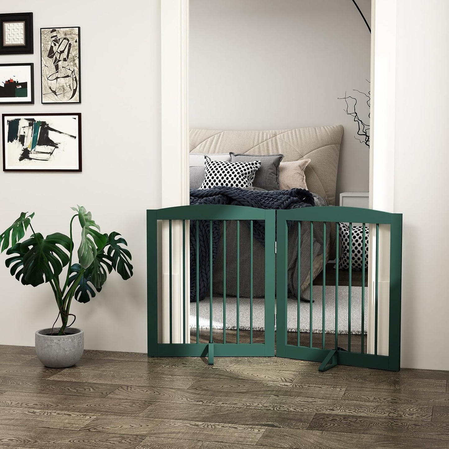 Freestanding Pet Gate for Dogs, Foldable Wooden Dog Gate for House, Indoor Dog Gate for Stair, Doorway, Gates for Dogs Indoor, 80 Inch Wide, 4 Panels 24",White