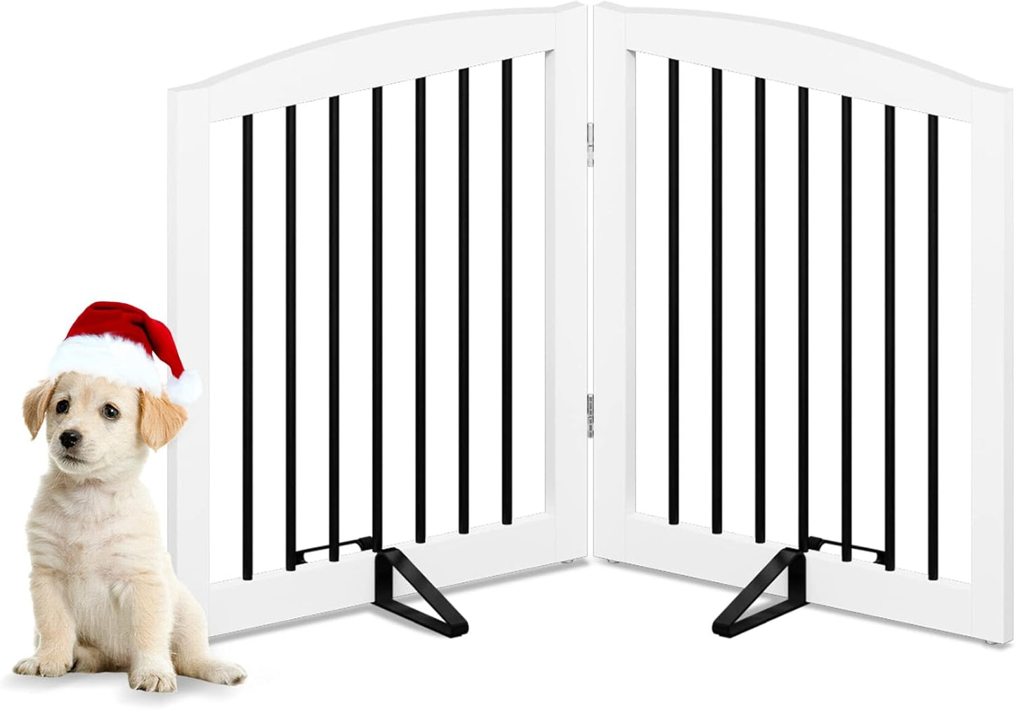 Freestanding Pet Gate for Dogs, Foldable Wooden Dog Gate for House, Indoor Dog Gate for Stair, Doorway, Gates for Dogs Indoor, 80 Inch Wide, 4 Panels 24",White