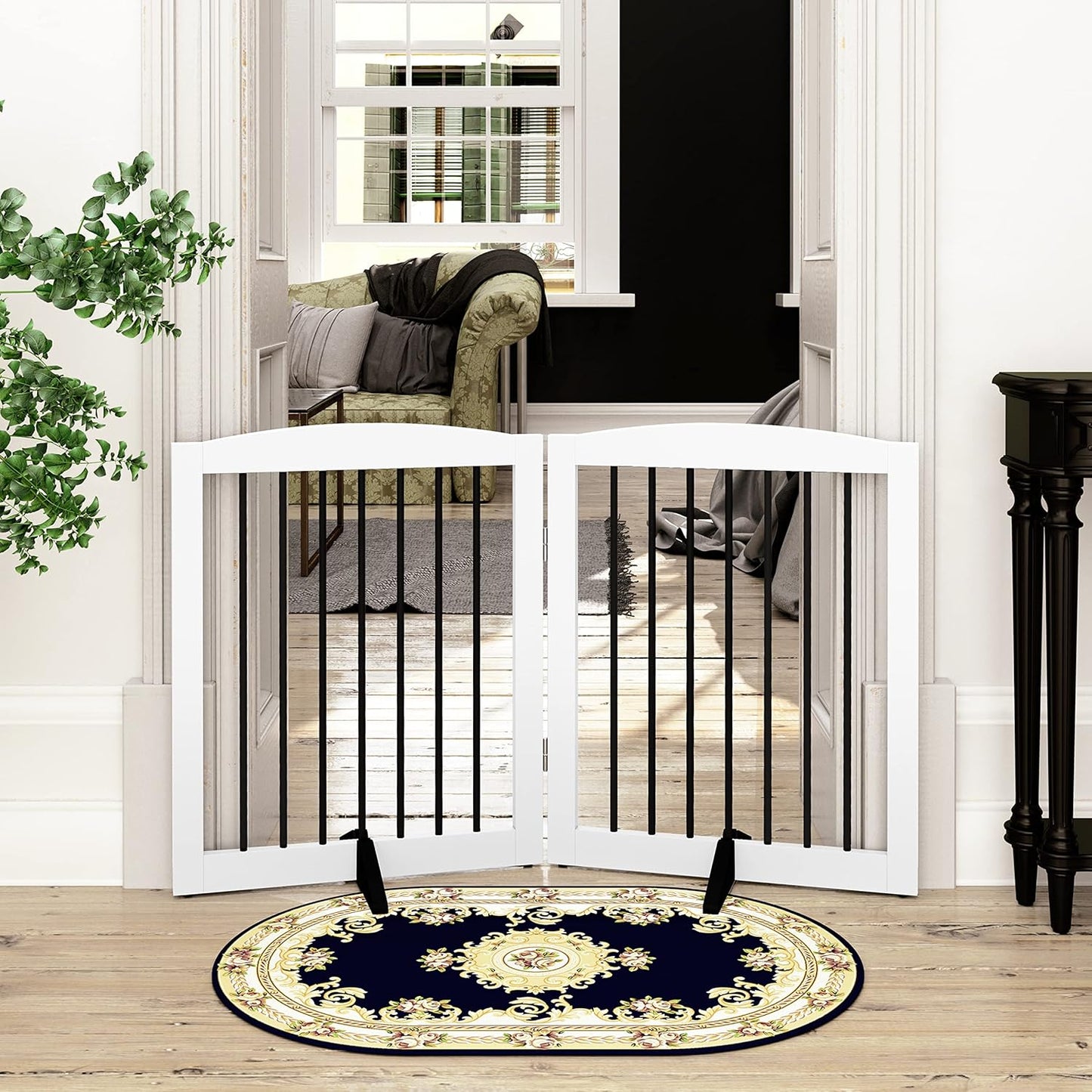 Freestanding Pet Gate for Dogs, Foldable Wooden Dog Gate for House, Indoor Dog Gate for Stair, Doorway, Gates for Dogs Indoor, 80 Inch Wide, 4 Panels 24",White