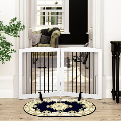 Freestanding Pet Gate for Dogs, Foldable Wooden Dog Gate for House, Indoor Dog Gate for Stair, Doorway, Gates for Dogs Indoor, 80 Inch Wide, 4 Panels 24",White