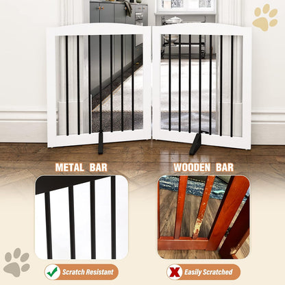 Freestanding Pet Gate for Dogs, Foldable Wooden Dog Gate for House, Indoor Dog Gate for Stair, Doorway, Gates for Dogs Indoor, 80 Inch Wide, 4 Panels 24",White