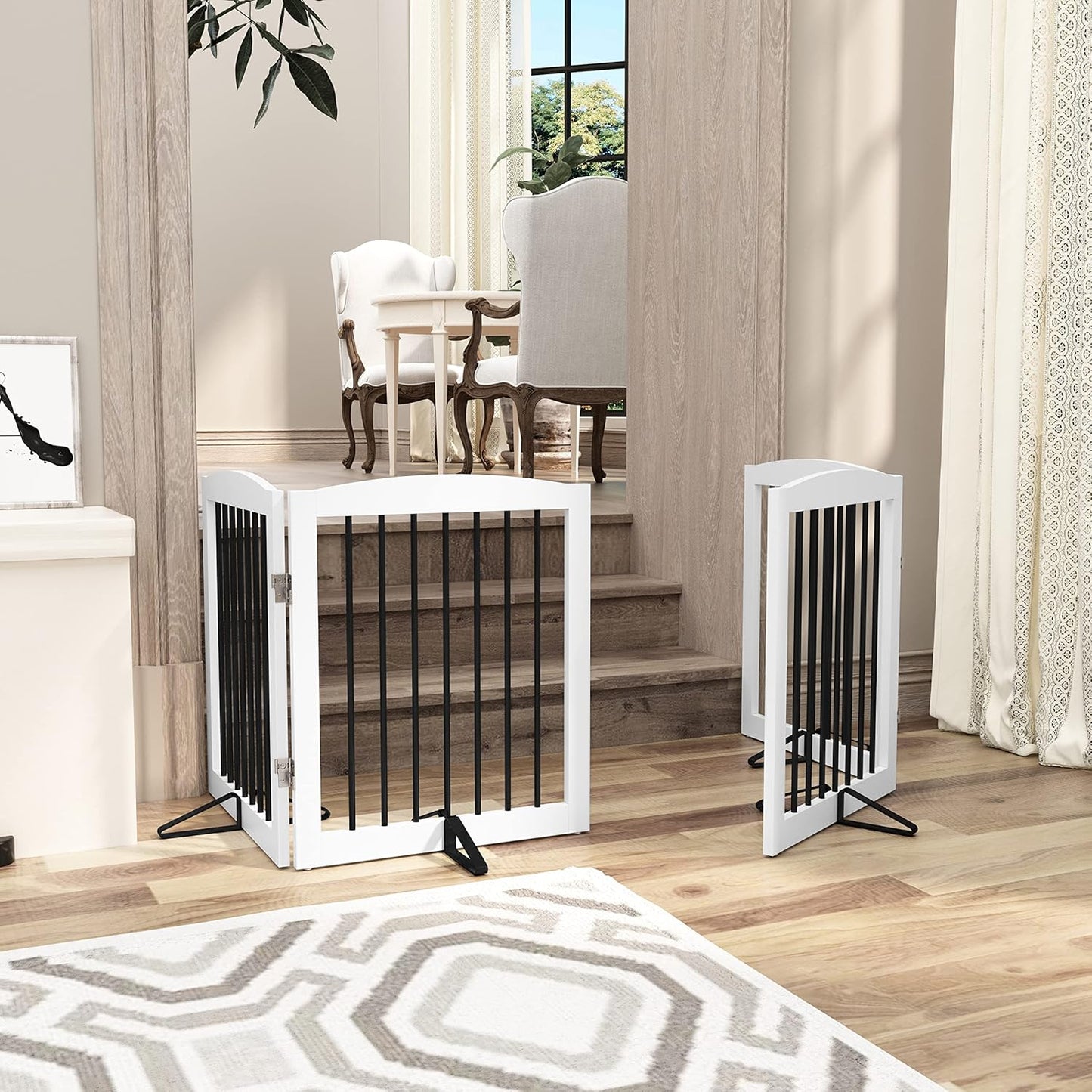 Freestanding Pet Gate for Dogs, Foldable Wooden Dog Gate for House, Indoor Dog Gate for Stair, Doorway, Gates for Dogs Indoor, 80 Inch Wide, 4 Panels 24",White