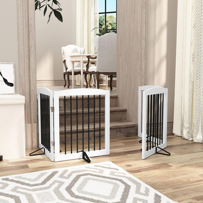 Freestanding Pet Gate for Dogs, Foldable Wooden Dog Gate for House, Indoor Dog Gate for Stair, Doorway, Gates for Dogs Indoor, 80 Inch Wide, 4 Panels 24",White