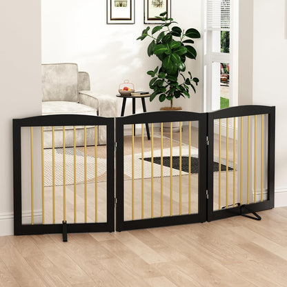 Freestanding Pet Gate for Dogs, Foldable Wooden Dog Gate for House, Indoor Dog Gate for Stair, Doorway, Gates for Dogs Indoor, 80 Inch Wide, 4 Panels 24",White