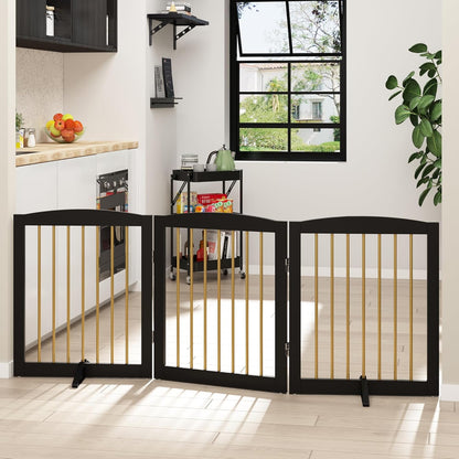 Freestanding Pet Gate for Dogs, Foldable Wooden Dog Gate for House, Indoor Dog Gate for Stair, Doorway, Gates for Dogs Indoor, 80 Inch Wide, 4 Panels 24",White