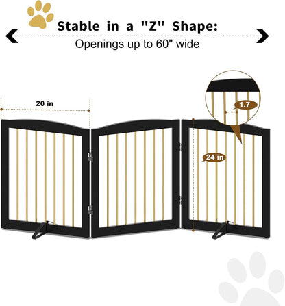 Freestanding Pet Gate for Dogs, Foldable Wooden Dog Gate for House, Indoor Dog Gate for Stair, Doorway, Gates for Dogs Indoor, 80 Inch Wide, 4 Panels 24",White