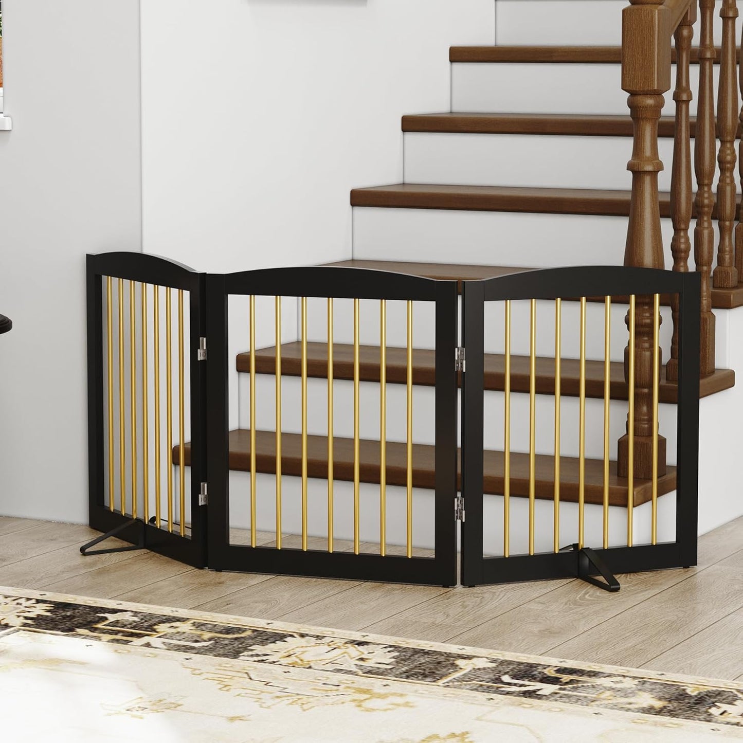Freestanding Pet Gate for Dogs, Foldable Wooden Dog Gate for House, Indoor Dog Gate for Stair, Doorway, Gates for Dogs Indoor, 80 Inch Wide, 4 Panels 24",White