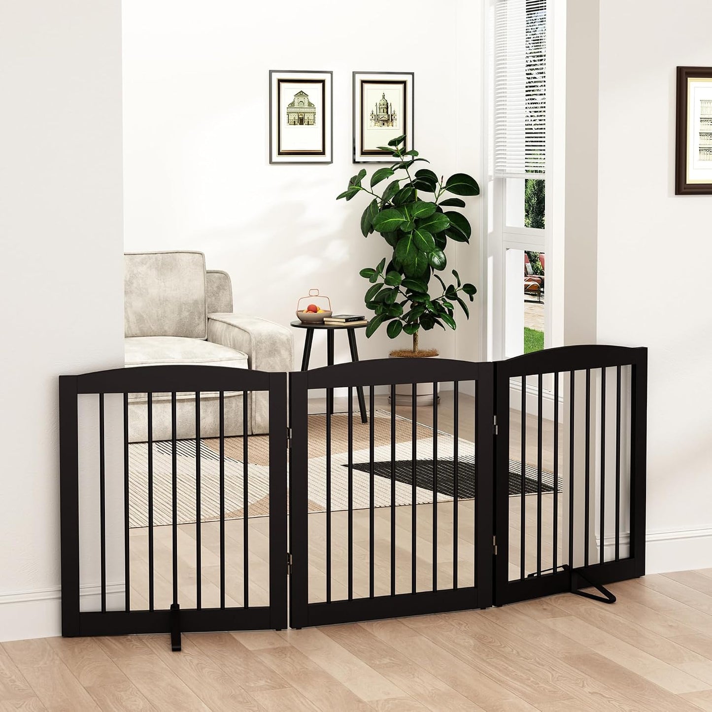 Freestanding Pet Gate for Dogs, Foldable Wooden Dog Gate for House, Indoor Dog Gate for Stair, Doorway, Gates for Dogs Indoor, 80 Inch Wide, 4 Panels 24",White