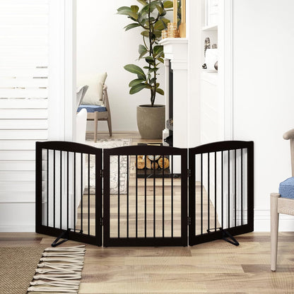 Freestanding Pet Gate for Dogs, Foldable Wooden Dog Gate for House, Indoor Dog Gate for Stair, Doorway, Gates for Dogs Indoor, 80 Inch Wide, 4 Panels 24",White