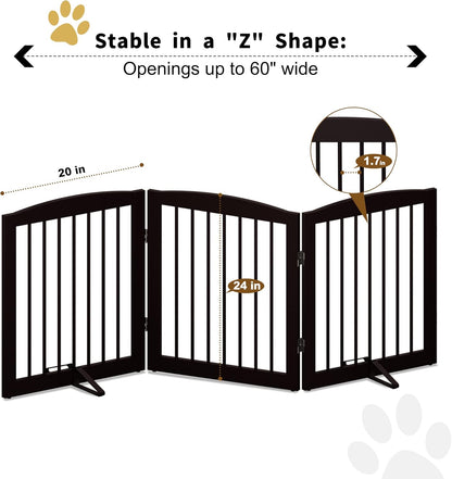 Freestanding Pet Gate for Dogs, Foldable Wooden Dog Gate for House, Indoor Dog Gate for Stair, Doorway, Gates for Dogs Indoor, 80 Inch Wide, 4 Panels 24",White