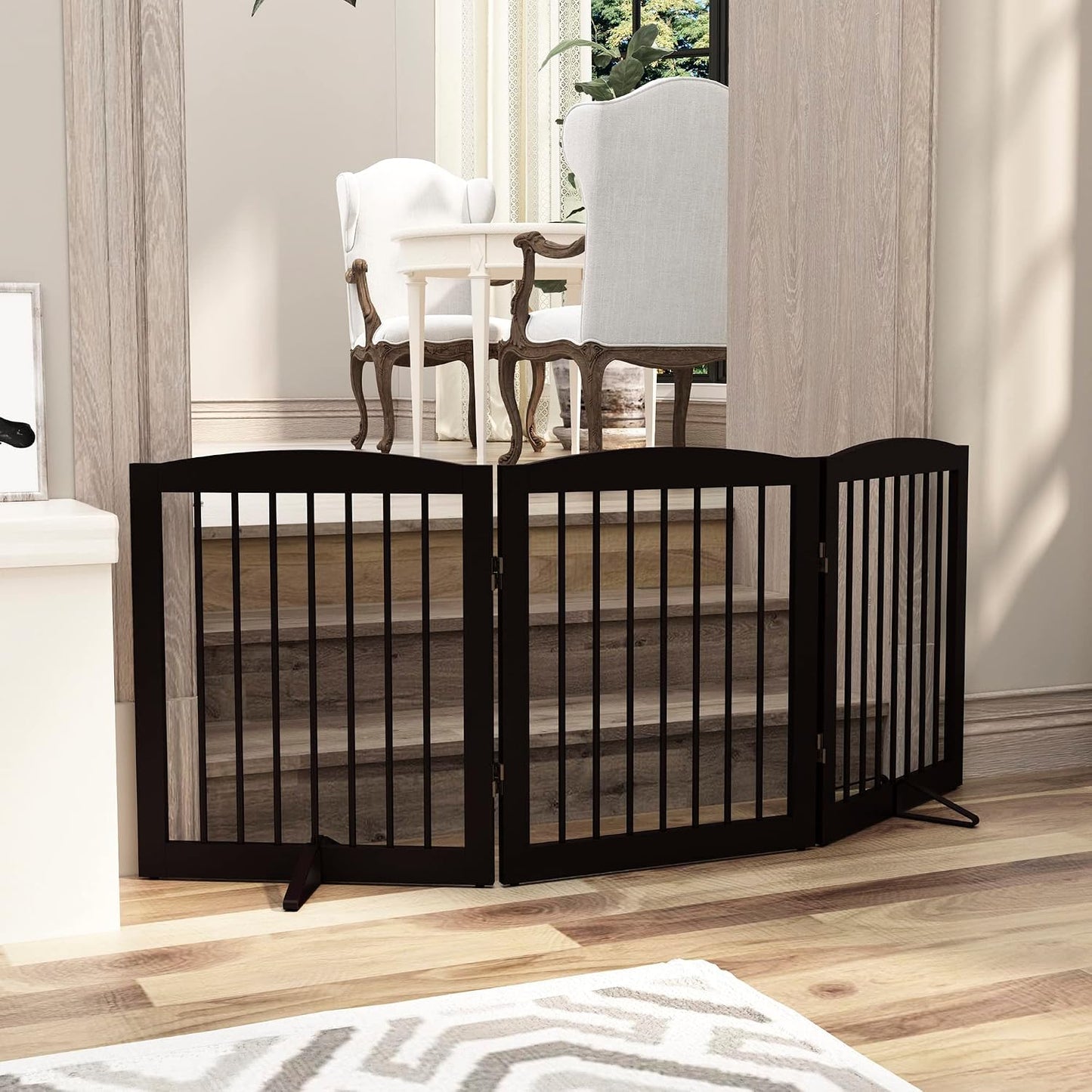 Freestanding Pet Gate for Dogs, Foldable Wooden Dog Gate for House, Indoor Dog Gate for Stair, Doorway, Gates for Dogs Indoor, 80 Inch Wide, 4 Panels 24",White