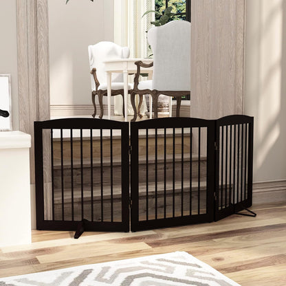 Freestanding Pet Gate for Dogs, Foldable Wooden Dog Gate for House, Indoor Dog Gate for Stair, Doorway, Gates for Dogs Indoor, 80 Inch Wide, 4 Panels 24",White