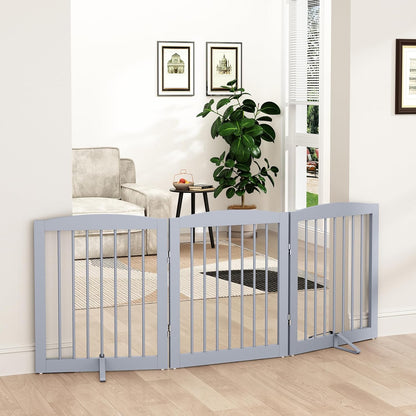Freestanding Pet Gate for Dogs, Foldable Wooden Dog Gate for House, Indoor Dog Gate for Stair, Doorway, Gates for Dogs Indoor, 80 Inch Wide, 4 Panels 24",White