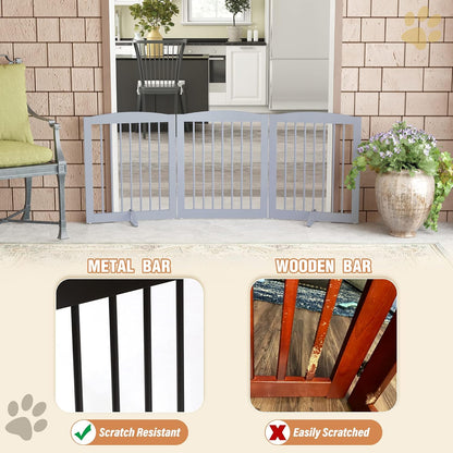 Freestanding Pet Gate for Dogs, Foldable Wooden Dog Gate for House, Indoor Dog Gate for Stair, Doorway, Gates for Dogs Indoor, 80 Inch Wide, 4 Panels 24",White