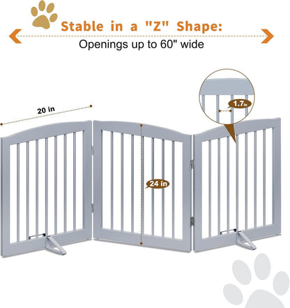 Freestanding Pet Gate for Dogs, Foldable Wooden Dog Gate for House, Indoor Dog Gate for Stair, Doorway, Gates for Dogs Indoor, 80 Inch Wide, 4 Panels 24",White