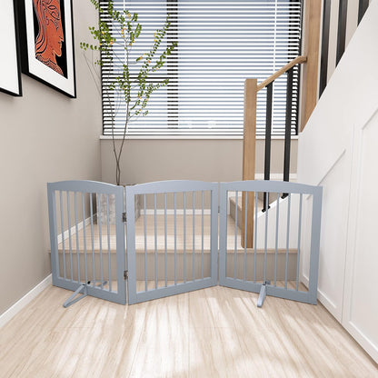 Freestanding Pet Gate for Dogs, Foldable Wooden Dog Gate for House, Indoor Dog Gate for Stair, Doorway, Gates for Dogs Indoor, 80 Inch Wide, 4 Panels 24",White