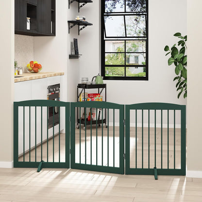 Freestanding Pet Gate for Dogs, Foldable Wooden Dog Gate for House, Indoor Dog Gate for Stair, Doorway, Gates for Dogs Indoor, 80 Inch Wide, 4 Panels 24",White