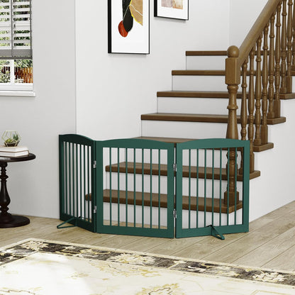 Freestanding Pet Gate for Dogs, Foldable Wooden Dog Gate for House, Indoor Dog Gate for Stair, Doorway, Gates for Dogs Indoor, 80 Inch Wide, 4 Panels 24",White