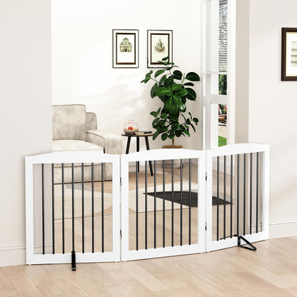 Freestanding Pet Gate for Dogs, Foldable Wooden Dog Gate for House, Indoor Dog Gate for Stair, Doorway, Gates for Dogs Indoor, 80 Inch Wide, 4 Panels 24",White