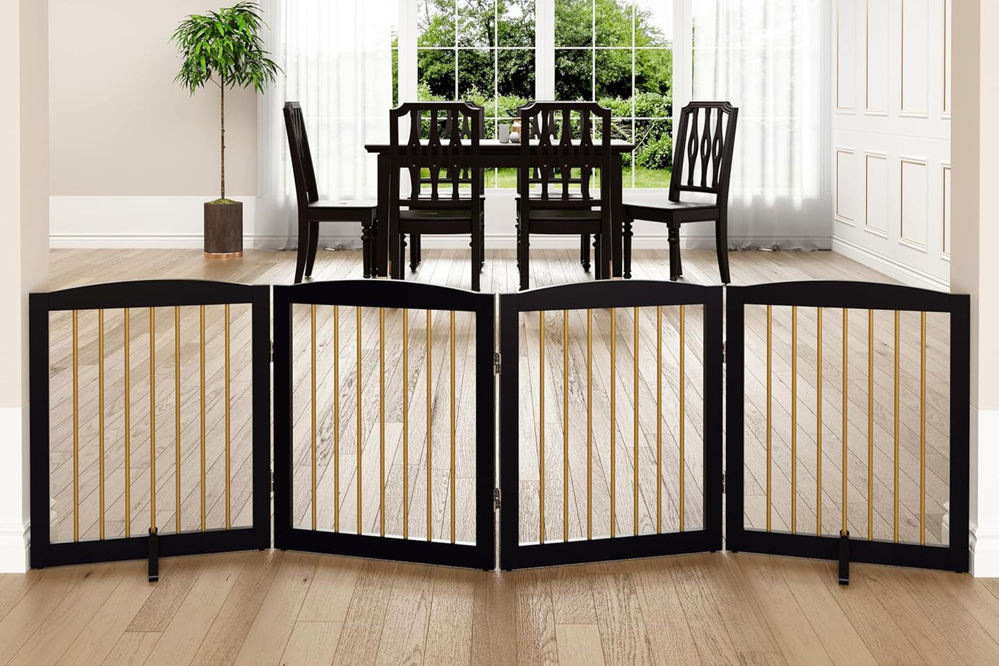 Freestanding Pet Gate for Dogs, Foldable Wooden Dog Gate for House, Indoor Dog Gate for Stair, Doorway, Gates for Dogs Indoor, 80 Inch Wide, 4 Panels 24",White