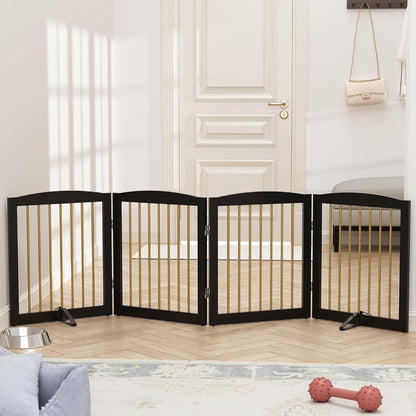 Freestanding Pet Gate for Dogs, Foldable Wooden Dog Gate for House, Indoor Dog Gate for Stair, Doorway, Gates for Dogs Indoor, 80 Inch Wide, 4 Panels 24",White