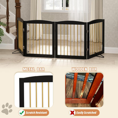 Freestanding Pet Gate for Dogs, Foldable Wooden Dog Gate for House, Indoor Dog Gate for Stair, Doorway, Gates for Dogs Indoor, 80 Inch Wide, 4 Panels 24",White