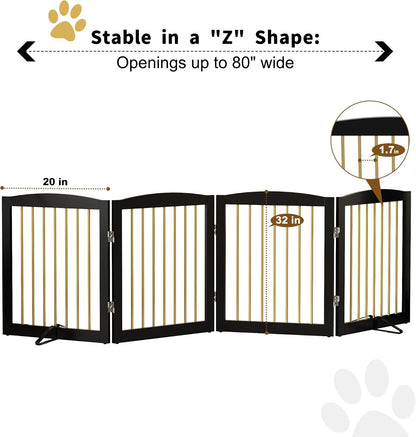 Freestanding Pet Gate for Dogs, Foldable Wooden Dog Gate for House, Indoor Dog Gate for Stair, Doorway, Gates for Dogs Indoor, 80 Inch Wide, 4 Panels 24",White