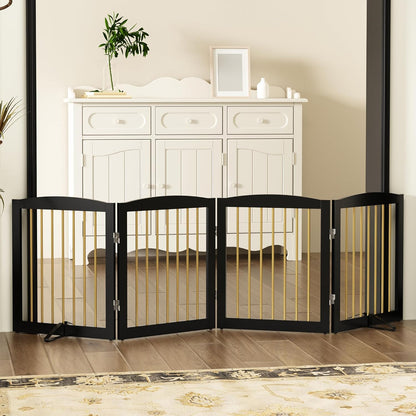 Freestanding Pet Gate for Dogs, Foldable Wooden Dog Gate for House, Indoor Dog Gate for Stair, Doorway, Gates for Dogs Indoor, 80 Inch Wide, 4 Panels 24",White