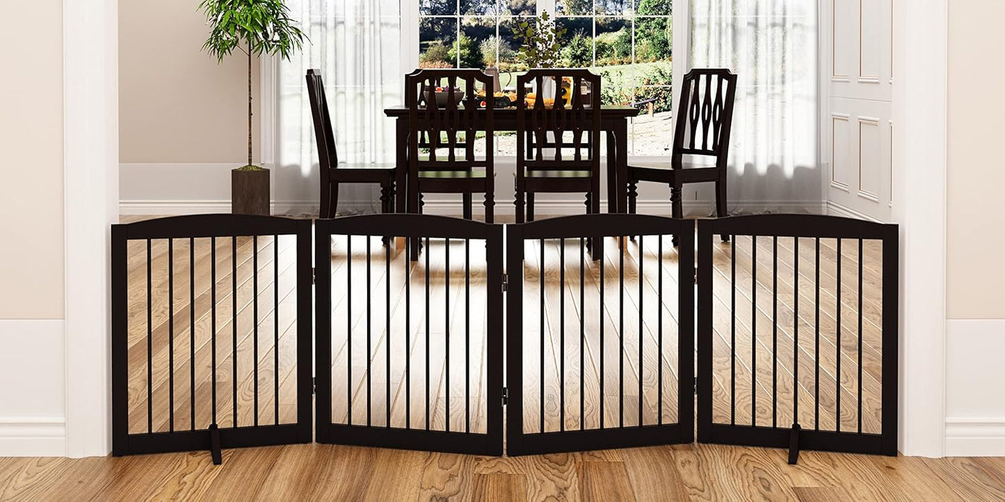 Freestanding Pet Gate for Dogs, Foldable Wooden Dog Gate for House, Indoor Dog Gate for Stair, Doorway, Gates for Dogs Indoor, 80 Inch Wide, 4 Panels 24",White