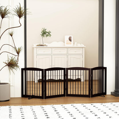 Freestanding Pet Gate for Dogs, Foldable Wooden Dog Gate for House, Indoor Dog Gate for Stair, Doorway, Gates for Dogs Indoor, 80 Inch Wide, 4 Panels 24",White