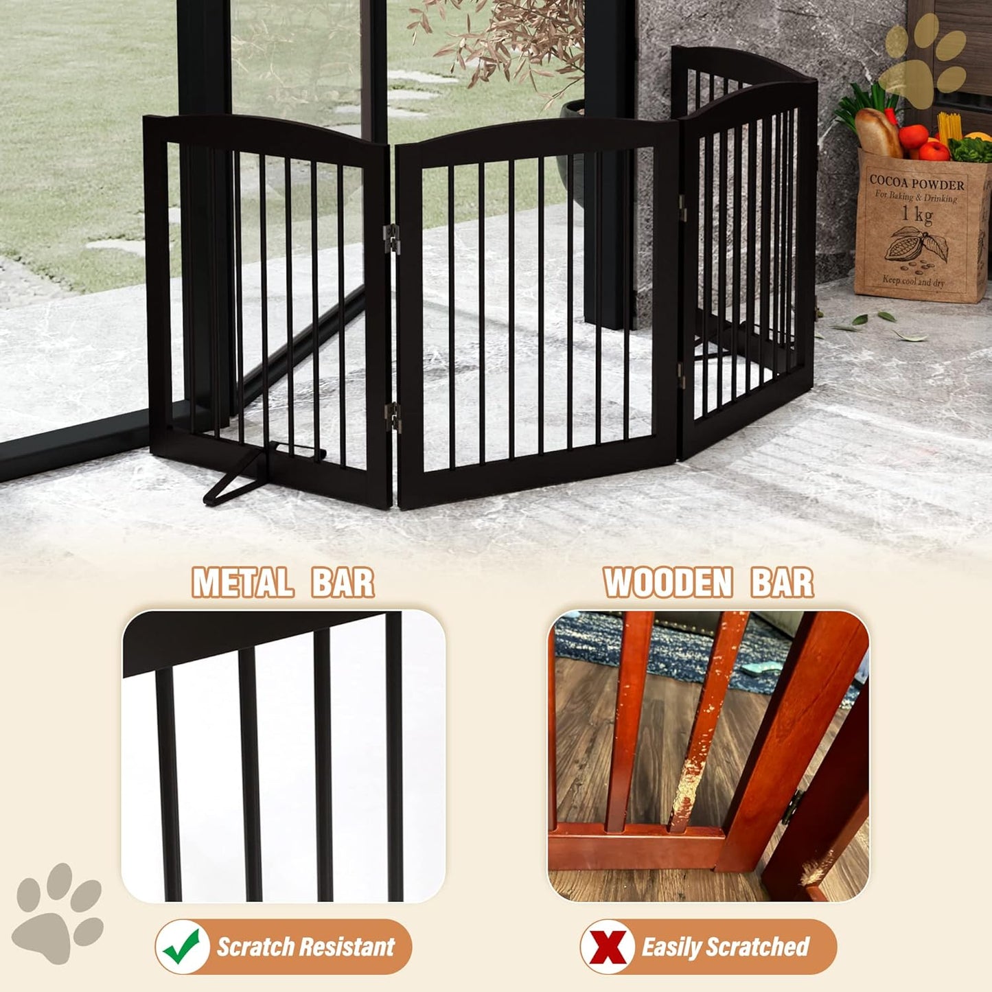 Freestanding Pet Gate for Dogs, Foldable Wooden Dog Gate for House, Indoor Dog Gate for Stair, Doorway, Gates for Dogs Indoor, 80 Inch Wide, 4 Panels 24",White