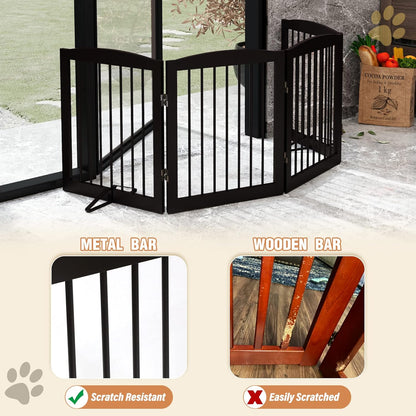 Freestanding Pet Gate for Dogs, Foldable Wooden Dog Gate for House, Indoor Dog Gate for Stair, Doorway, Gates for Dogs Indoor, 80 Inch Wide, 4 Panels 24",White