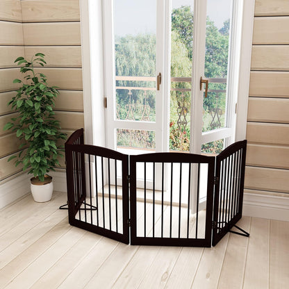 Freestanding Pet Gate for Dogs, Foldable Wooden Dog Gate for House, Indoor Dog Gate for Stair, Doorway, Gates for Dogs Indoor, 80 Inch Wide, 4 Panels 24",White