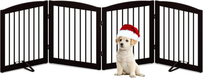 Freestanding Pet Gate for Dogs, Foldable Wooden Dog Gate for House, Indoor Dog Gate for Stair, Doorway, Gates for Dogs Indoor, 80 Inch Wide, 4 Panels 24",White