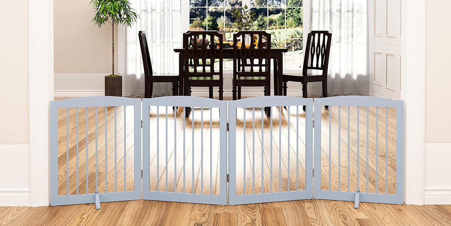 Freestanding Pet Gate for Dogs, Foldable Wooden Dog Gate for House, Indoor Dog Gate for Stair, Doorway, Gates for Dogs Indoor, 80 Inch Wide, 4 Panels 24",White