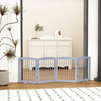 Freestanding Pet Gate for Dogs, Foldable Wooden Dog Gate for House, Indoor Dog Gate for Stair, Doorway, Gates for Dogs Indoor, 80 Inch Wide, 4 Panels 24",White