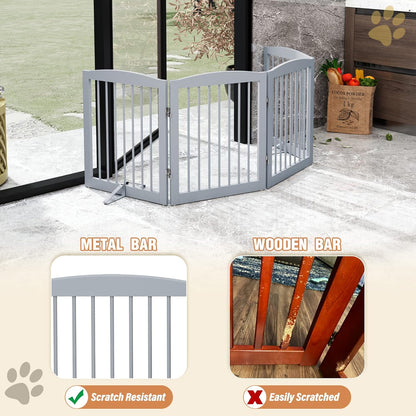 Freestanding Pet Gate for Dogs, Foldable Wooden Dog Gate for House, Indoor Dog Gate for Stair, Doorway, Gates for Dogs Indoor, 80 Inch Wide, 4 Panels 24",White