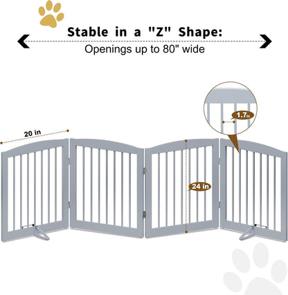 Freestanding Pet Gate for Dogs, Foldable Wooden Dog Gate for House, Indoor Dog Gate for Stair, Doorway, Gates for Dogs Indoor, 80 Inch Wide, 4 Panels 24",White