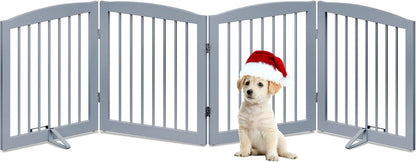 Freestanding Pet Gate for Dogs, Foldable Wooden Dog Gate for House, Indoor Dog Gate for Stair, Doorway, Gates for Dogs Indoor, 80 Inch Wide, 4 Panels 24",White