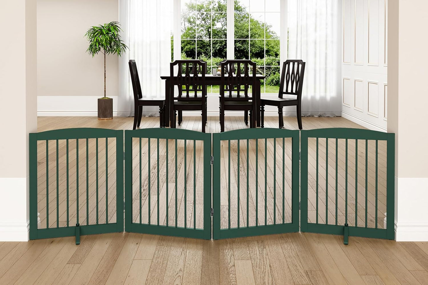 Freestanding Pet Gate for Dogs, Foldable Wooden Dog Gate for House, Indoor Dog Gate for Stair, Doorway, Gates for Dogs Indoor, 80 Inch Wide, 4 Panels 24",White